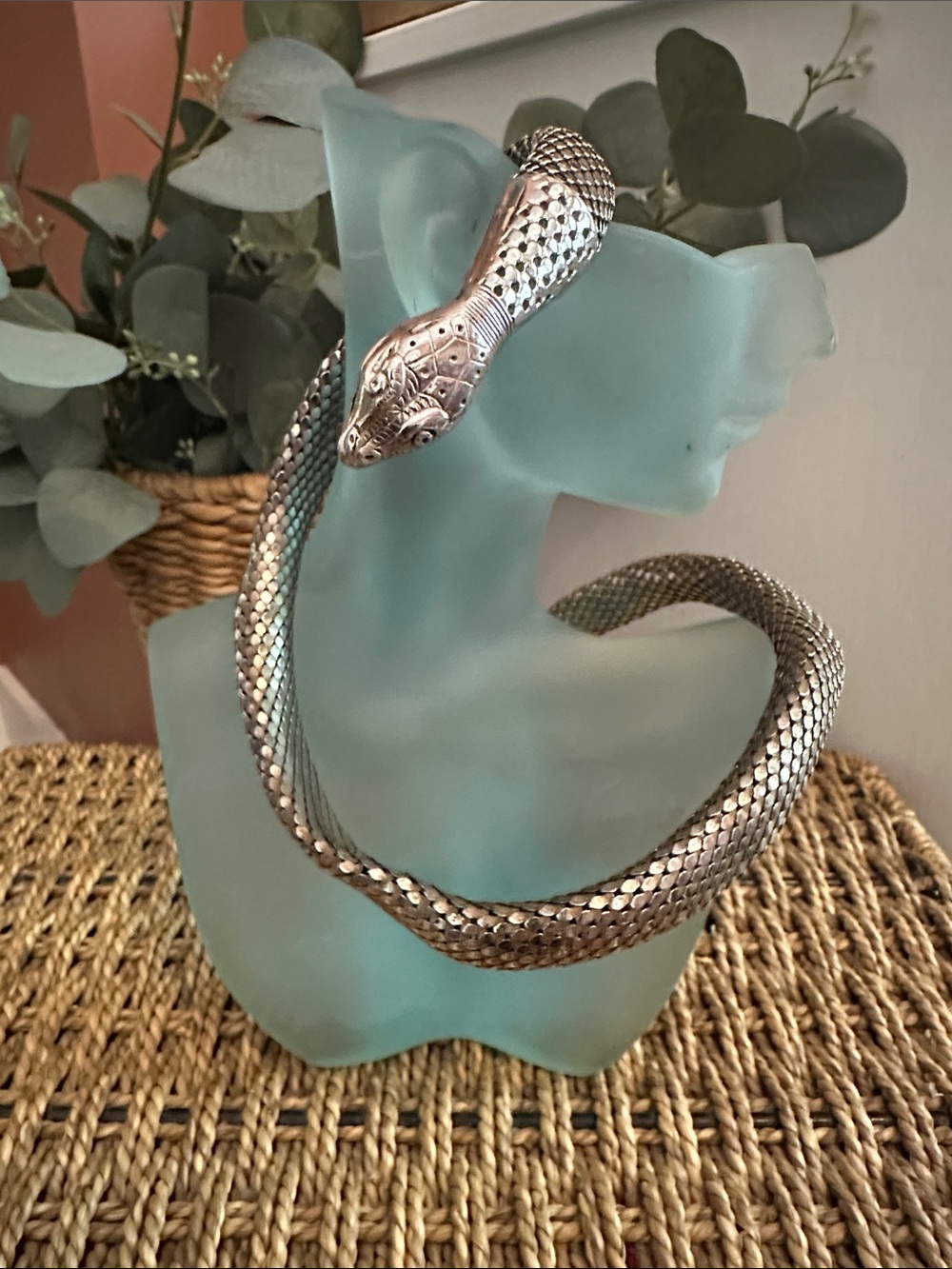 Vintage Whiting & Davis silver mesh snake choker wrap necklace or bracelet - Picture 12 of 13